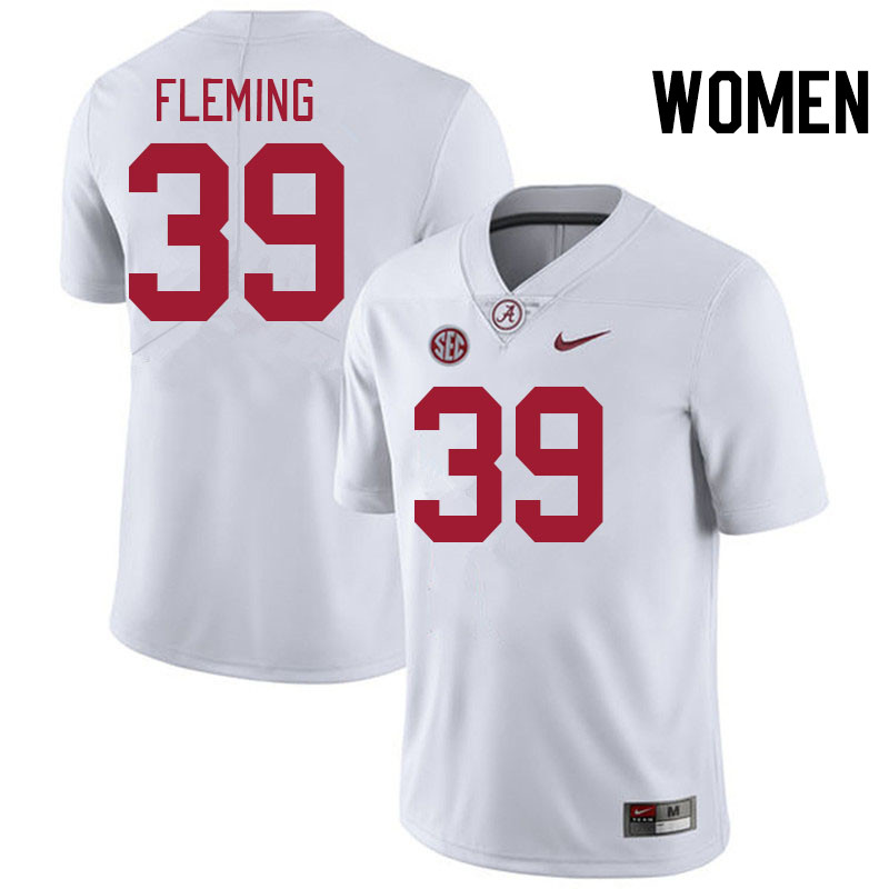 Women #39 Kaleb Fleming Alabama Crimson Tide College Football Jerseys Stitched-White